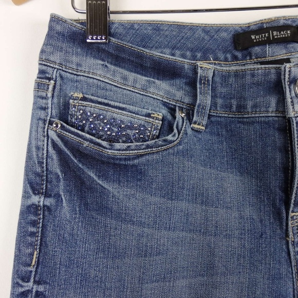 WHBM Rhinestone Contour Flare Leg Denim Jeans 2R - Picture 3 of 7